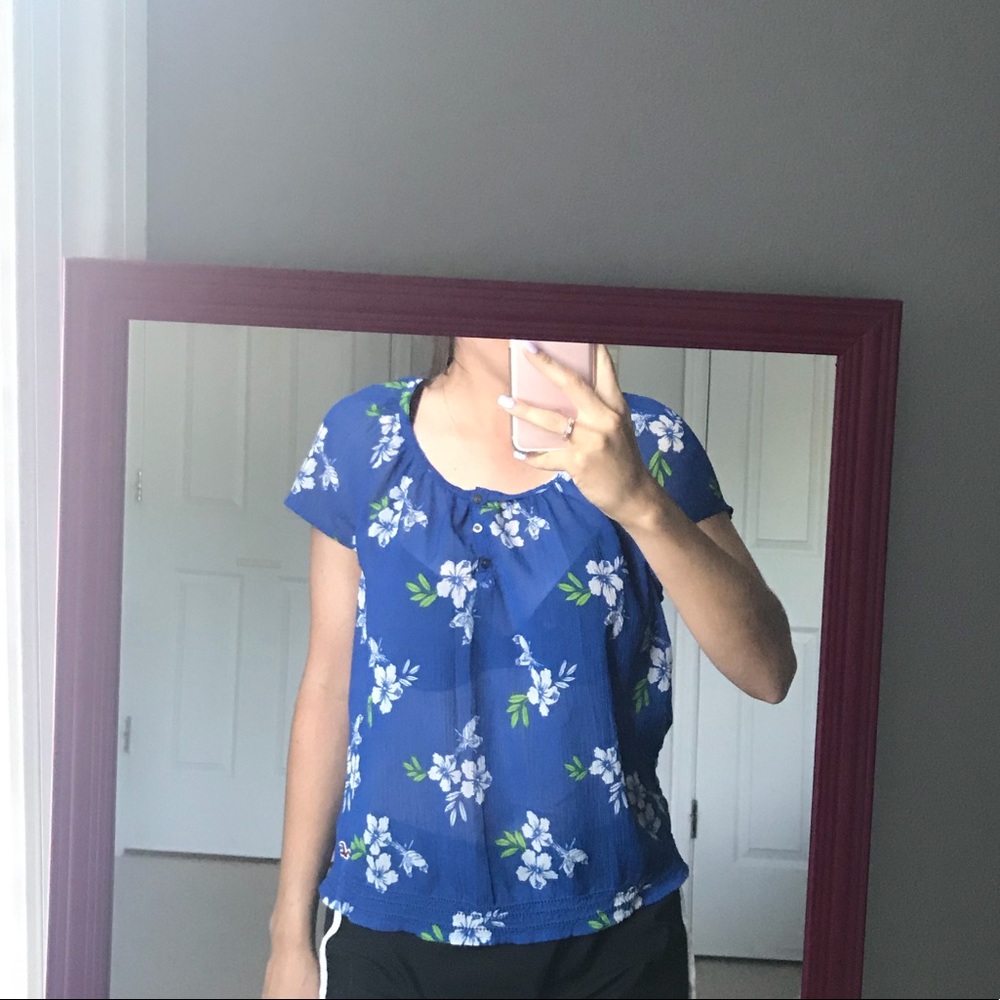 Hollister Sheer Blue Floral Blouse